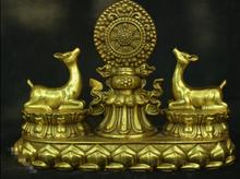 10" Chinese Bronze Brass Lucky auspicious Double Sheep Deer Statue Sculpture 2024 - buy cheap