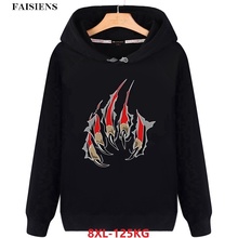 FAISIENS Large Size 6XL Fleece Cotton Men Hipster Sweatshirts Wolf Hooded Hoodies Pullover 7XL 8XL Winter Creativity Sweatshirts 2024 - buy cheap