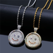 Hip Hop Jewelry Smiling Face Pendant Necklace For Men New Arrival Micro Pave Colorful Zircon Mens Necklace 2024 - buy cheap
