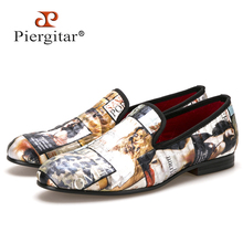 Piergitar  Magazine-style Graffiti Cotton Fabric Men loafers with red comfortable cotton insole men causal shoes men's flats 2024 - buy cheap