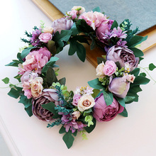 Wedding Wearth Camellia Artificial Flowers Wreaths Door Hanging Artificial Garland For Wedding Decoration Home Party Decor 2024 - buy cheap