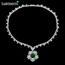 LUOTEEMI Big Flower Long Pendant Necklace for Women Wedding Party Luxury CZ Jewelry Red and Green Collar Mujer Christmas Gift 2024 - buy cheap