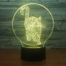 Lâmpada de led criativa de gato para presente, luz noturna 3d fofa de gato, ilusão elétrica, 7 cores que muda de cor, usb, mesa de toque 2024 - compre barato
