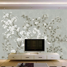 Personalizado papel de parede 3d mural mão-pintado flores e pássaros quarto restaurante sala de estar do fundo da parede do estilo Chinês papel de parede 2024 - compre barato