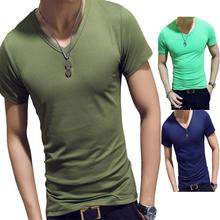 HobbyLane Men Solid Color V Neck Slim Short Sleeve T- Shirt 2024 - buy cheap