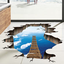 New 3D Sky Ocean Broken Bridge Wall Sticker For Kids Rooms Home Decor Living Room Waterproof Art Mural Broken Wall Floor Sticker 2024 - buy cheap