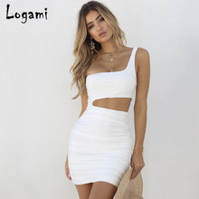  Sexy One Shoulder Summer Dress Women Sleeveless Backless Mini Bodycon Dress Ladies Elegant Wrap Club Party Dresses 2024 - buy cheap