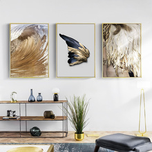 Pôster de tela com asas douradas, arte de parede, decoração nórdica, poster branco, exclusivo, moderno, de penas 2024 - compre barato