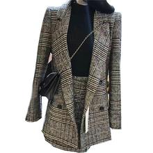 Hot Selling new 2018 lattice stripes long suit jacket half skirt suit ladies fashion casual suit + skirt two piece set   (B482) 2024 - buy cheap