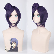 Peruca feminina para cosplay de anime, peruca curta lisa de cabelo sintético pão escuro roxo konan de 40cm 2024 - compre barato