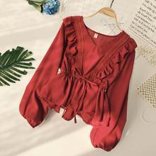 2019 Lantern Sleeve Chiffon Shirts Women Short Style Women Blouses Lady Ruffles Shirts Female Short Chiffon Tops 2024 - buy cheap