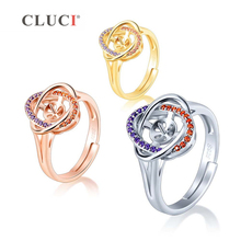 CLUCI Silver 925 Women Ring Rose Gold Adjustable Open Rings for Women 925 Sterling Silver Flower Ring Fine Jewelry SR2199SB 2024 - buy cheap
