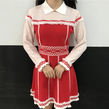 Vestido femenino elegante de manga larga hasta la rodilla, suéter de encaje, elegante, negro, rojo de punto, para fiesta, de invierno, 2021 2024 - compra barato