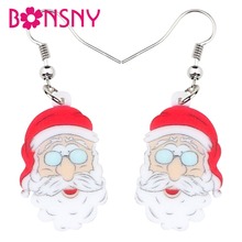 Bonsny-pendientes acrílicos de Santa Claus para mujer y niña, gafas de dibujos animados, decoración de Año Nuevo, regalo, joyería 2024 - compra barato