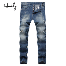 HMILY модные классические мужские джинсы, облегающие хлопковые рваные джинсы для мужчин, уличная одежда, брюки в стиле хип-хоп, джинсы для мужчин 2024 - купить недорого