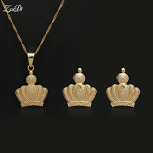 Zuodi conjunto de joias femininas cores douradas, conjunto de joias com coroa e brinco, pingente de colar, declaração de strass, moda feminina 2024 - compre barato