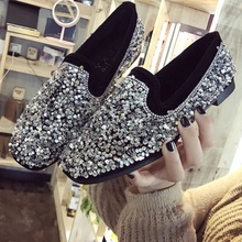 Dropshiping Top Quality Women Bling Flats Sequins Crystal Studded Slip on Lazy Loafer Round Toe Rhinestone Shoes Causal Loafers 2024 - buy cheap