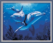 Pintura al óleo Digital de MaHuaf-X194 sobre lienzo, conjunto de regalo pintado a mano de delfín del océano, 40x50, cuadro de pared enmarcado, pintura por números 2024 - compra barato