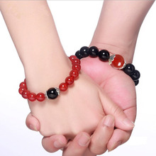Kyszdl pedra natural 10mm-12mm contas vermelhas e pretas com pulseira trançada, jóias de casal masculina e feminina presente 2024 - compre barato