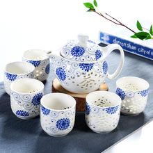 Tetera de cerámica, tetera, juego de té hueco delicado azul y blanco, fabricante de té Kungfu para el hogar, ceremonia del té 2024 - compra barato