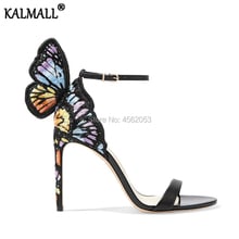 KALMALL-Sandalias con alas angulares para mujer, zapatos de tacón alto, con punta abierta, con bordado colorido, estilo mariposa, para fiesta y boda 2024 - compra barato