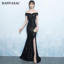 Banvasac-vestido de noite longo com lantejoulas, elegante, estilo sereia, manga curta, sem costas, 2018 2024 - compre barato