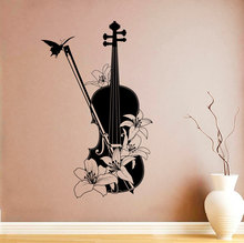 Instrumento musical de parede de vinil adesivo de parede violino decorativo para casa com flores mural de parede pôster de parede ay1394 2024 - compre barato