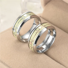 Gold Sliver Lover Rings Glow in the Dark Green Luminous Heart Ring Stainless Steel Men Ring Women Jewelry Rings for Gift 2024 - buy cheap