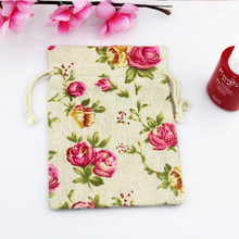 (100pcs/lot) Wholesale 100% Natural Organic Muslin Cotton Drawstring Bag Pink Rose Flower Print 100PCS 10x14CM 2024 - buy cheap