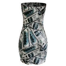 Летнее Новое сексуальное платье без бретелек в долларах США женское платье с принтом Бандажное облегающее клубное мини-платье Vestidos 2024 - купить недорого