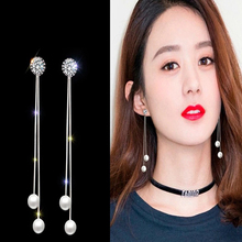 New Trendy Simulated Pearl Crystal Tassel Elegant Alloy Drop Earrings Long Dangle Earrings For Women Gifts Fashion Jewelry 2024 - buy cheap