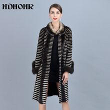 Hdhohr 2021 casacos de pele de vison femininos de alta qualidade, de malha, manga de pele de raposa, moda, jaquetas de vison natural, quente de inverno, parkers 2024 - compre barato