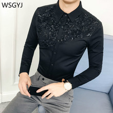 Мужская кружевная рубашка WSGYJ, Облегающая рубашка с длинным рукавом, 3XL 2024 - купить недорого