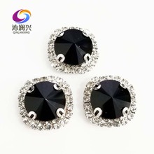 Round shape top glass crystal rhinestones with hole,Black Silver bottom sew on stone for Diy Clothing accessories SWWK02 2024 - buy cheap