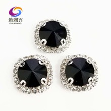 Diamantes de imitación de cristal superior de forma redonda con agujero, parte inferior negra plateada, piedras para coser para accesorios de ropa Diy SWWK02 2024 - compra barato