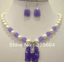Hot Sell! 3 color white pearl & green purple black  necklace & elephant pendant earrings set 2024 - buy cheap
