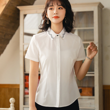 Lenshin Short Sleeve Embroidery Shirt Formal Work Wear Elegant Tops Slim Plain Blouses for Girls 2024 - buy cheap