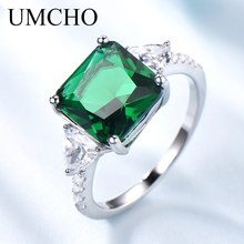 Женское кольцо UMCHO, кольцо из серебра 925 пробы с изумрудом, квадратное, зеленое, для свадьбы, помолвки, роскошные украшения 2024 - купить недорого