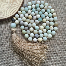 8mm Frosted Amazonite Beads Hand Knotted Necklace For Women Men Tassel Collar 108 Prayer Beads Mala Yoga Necklace Men 2024 - buy cheap