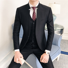 2019 Pure Color Men's Formal Business Suits Men Stand Collar Chinese Style Business Suits Men 3 Pieces Wedding Tuxedos Suits 2024 - buy cheap