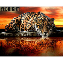 Bordado de diamantes de punto de cruz, bordado de animales "Pantera poda Sunset Lake", patrones completos DIY, pintura de diamantes de imitación 5D, mosaico GT 2024 - compra barato