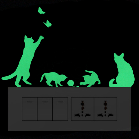 Новые 3d настенные наклейки для видов комнат светящиеся наклейки семья кошек мультяшная Наклейка на стену для украшения дома декор гостиной 2022 - купить недорого