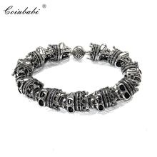 Skull King Beads Strand Bracelet, joyería de plata de ley 925 regalo neogótico pulseras de cierre de Karma para hombres 2024 - compra barato