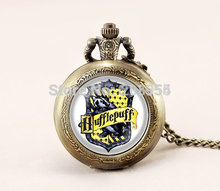 12pcs/lot pocket watches quartz locket necklace jewelry Hogwarts Hufflepuff crest steampunk vintage style mens antique 2017 lady 2024 - buy cheap