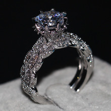 Choucong jóias femininas conjunto de noiva anel 3ct pedra aaaaa zircon cz 925 prata esterlina noivado anel de banda de casamento sz 5-11 2024 - compre barato