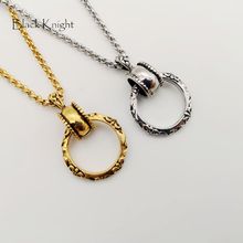 Black Knight Embossed double circle pendant necklace Mens vintage Stainless steel embossed circle necklace mens jewelry BLKN0732 2024 - buy cheap