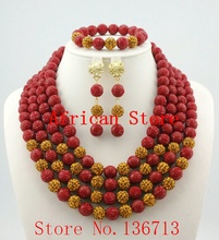 Collares de Coral hechos a mano para mujer, joyería de disfraz de boda nigeriana, cuentas de Coral africano, conjunto de joyería R743 2024 - compra barato