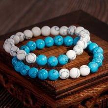Couple Bracelet Natural White Blue Pine Stone 8 mm Beaded Strand Bracelets For Men Women Red Pine Yoga Jewelry 2024 - buy cheap