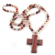 MOODPC Fashion Bohemian Tribal Jewelry Multi Stones Beads long Knotted Cross Ethnic Necklace For Women Ethnic Necklace 2024 - buy cheap