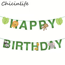 Chicinlife 1Set Safari Jungle Animal Happy Birthday Paper Banner Birthday Party Baby Shower Kids Favors Decoration Supplies 2024 - buy cheap